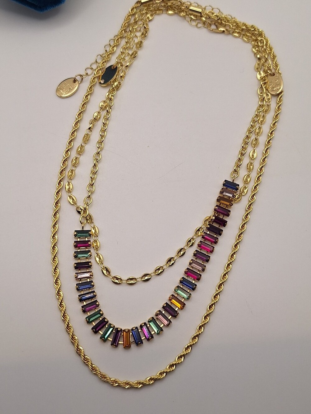 Time and Tru Multicolor Baguette Rhinestone Layered Gold Necklace